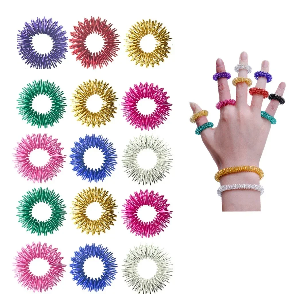 10 Teile/paket Akupressur Ringe Spiky Sensorischen Finger Ringe Set für Jugendliche Erwachsene Stress Reduzierer Massage Stress Relief Zappeln Spielzeug