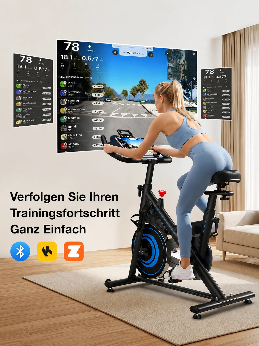 Wenoker Heimtrainer Fahrrad mit App, Leises Ergometer Hometrainer Fahrrad mit Magnetwiderstand, Spinning Bike Indoor Fitnessbikes für Kardio-Training zu Hause,Bis 160KG, JC318