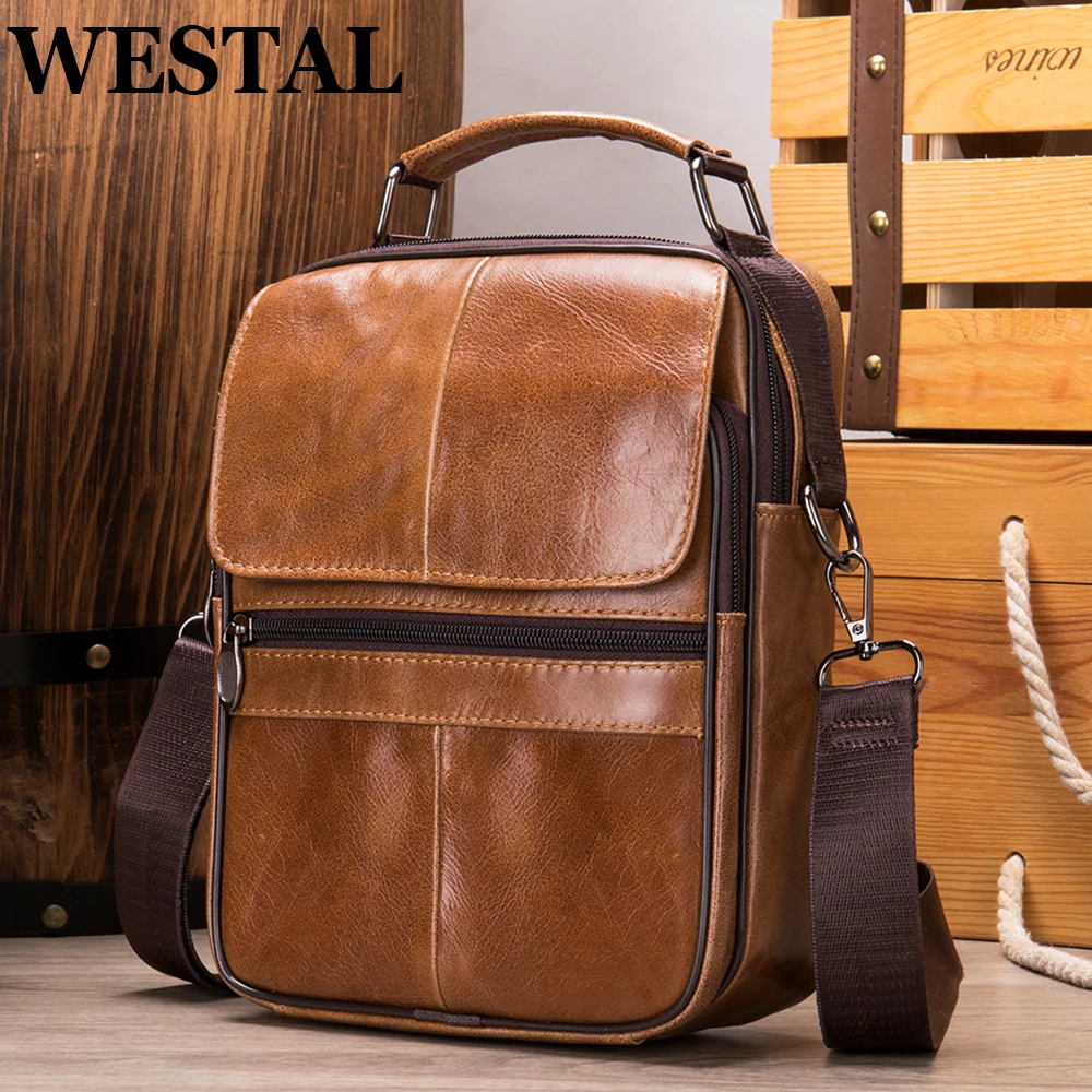 

WESTAL Crossbody Bags for Men Fashion Men's Designer Shoulder Bag Men Genuine Leather Black Flap Messenger Bags Man Handbag 7456