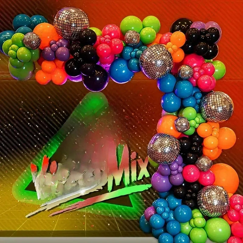 Ballons Disco en aluminium, 125 pièces, guirlande en arc bleu noir, Kit adapté aux années 80 et 90, jeu de danse chant, décoration de fête d'anniversaire, Globo