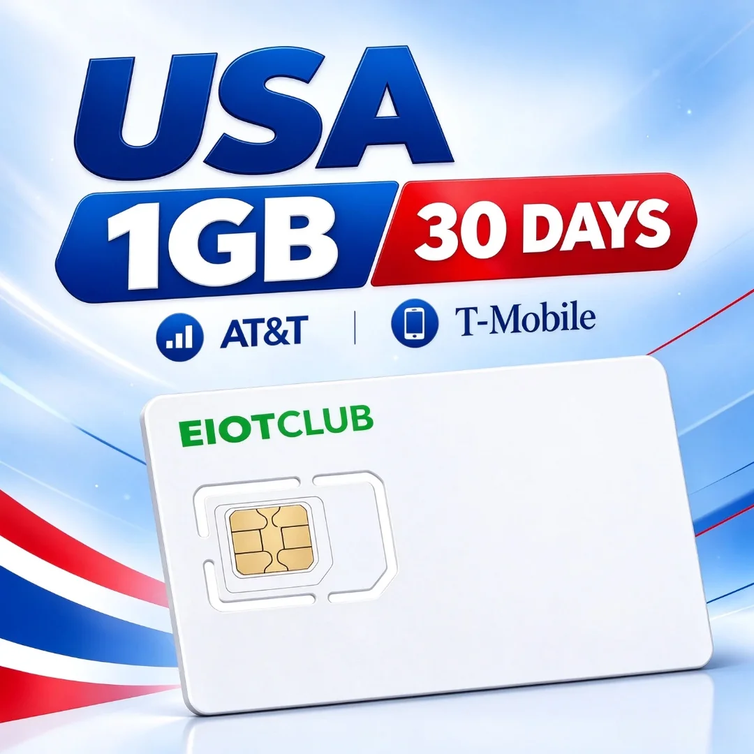 EIOTCLUB USA Data SIM Card 1GB 30 Days AT&T & T-Mobile Networks Prepaid IoT SIM for Security Camera GPS Tracker Router POC Radio