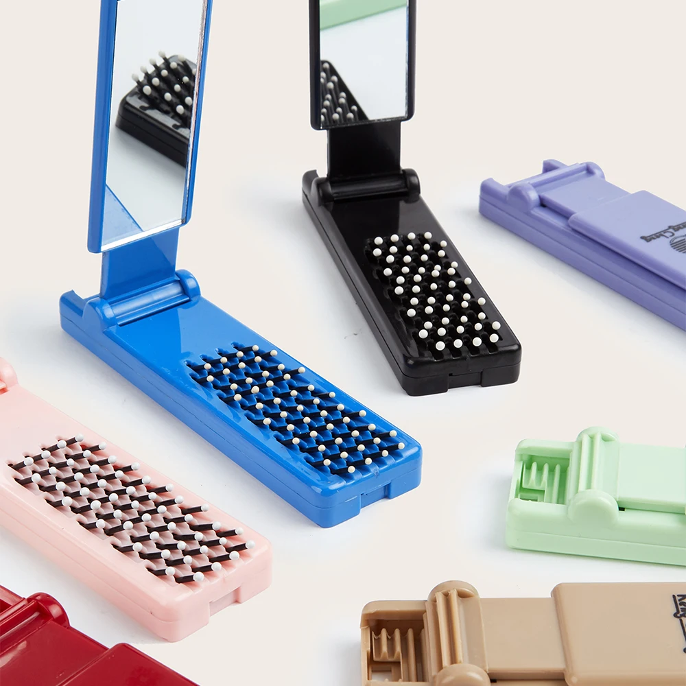 Hair Comb With Folding Mirror Traveling Portable Massage Folding Comb Automatic Cleaning Hair Brush Scalp Massage Comb Hair Tool