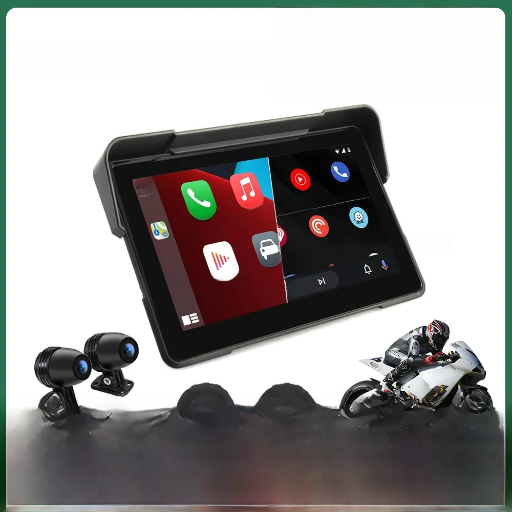 7 "Motorfiets Multimedia Speler GPS Navigatie Recorder Draadloze CarPlay Android Auto IP67 Waterdicht Scherm Bluetooth 2024 Nieuwe - afbeelding 2