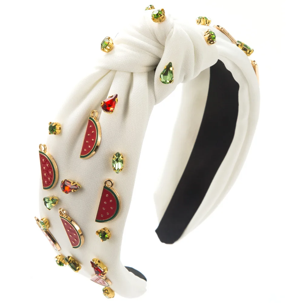 

Summer Hair Accessories for Women Fruits Embroidered Jeweled Knot Headband Summer Banana Pineapple Watermelon Top Knot Headband