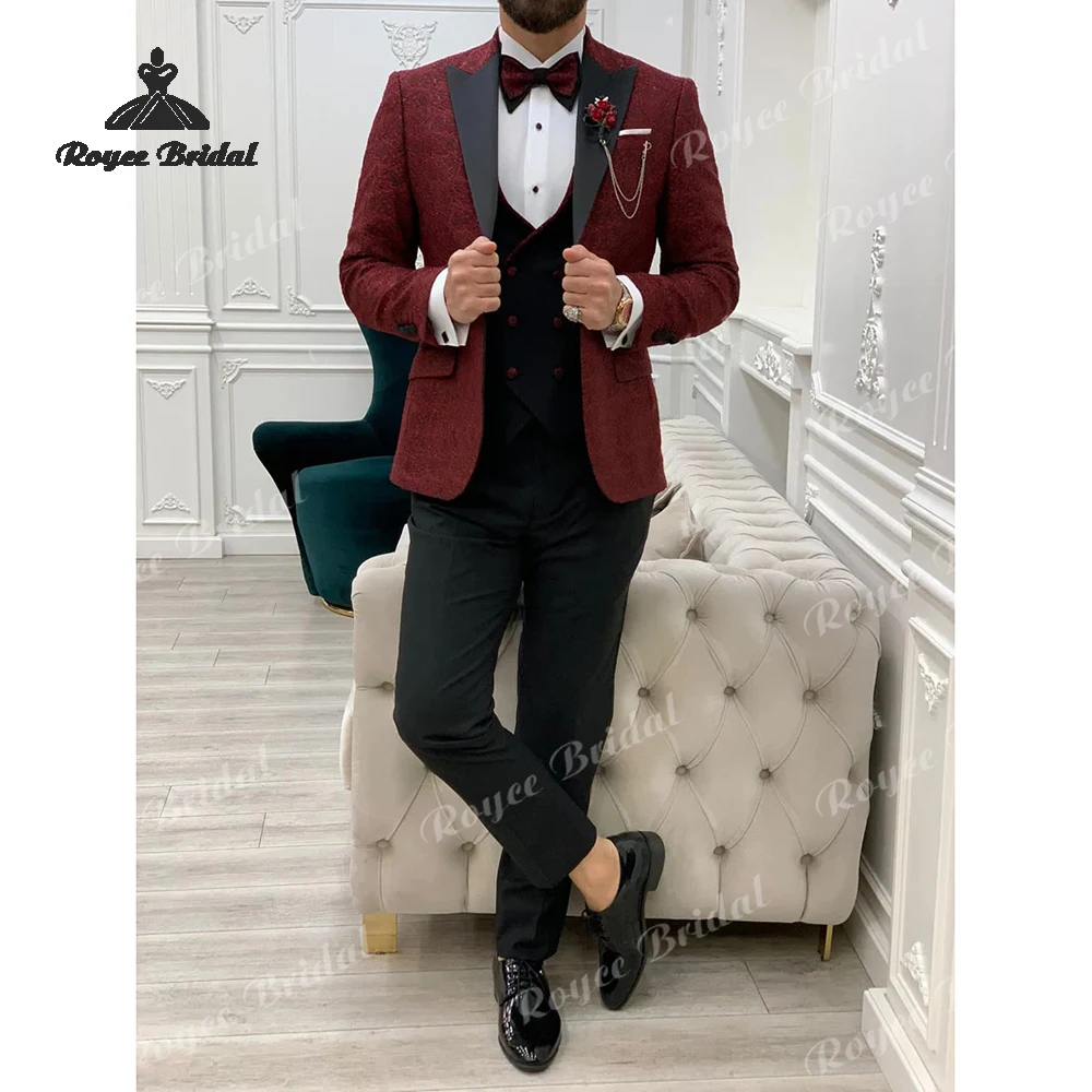 Three Piece Single Breasted Wedding Men's Wedding Suit 2026 Color Blocking Party Prom Evening Suits costume homme mariage