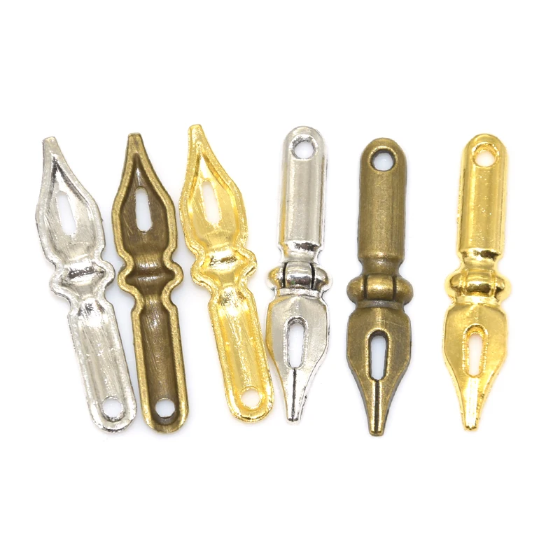 Wholesale 20pcs Three Color Ink Pen Nib Charms Alloy Metal Pendants For DIY Jewelry Accessories Making 32*7mm