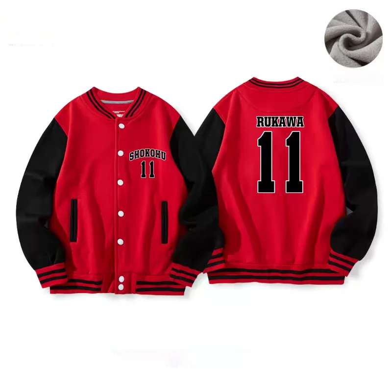 No 11 Anime Shohoku School Basketball Team Autumn Winter Coat Cosplay Costume RUKAWA Warm Jacket Tops Sports Wear Uniform