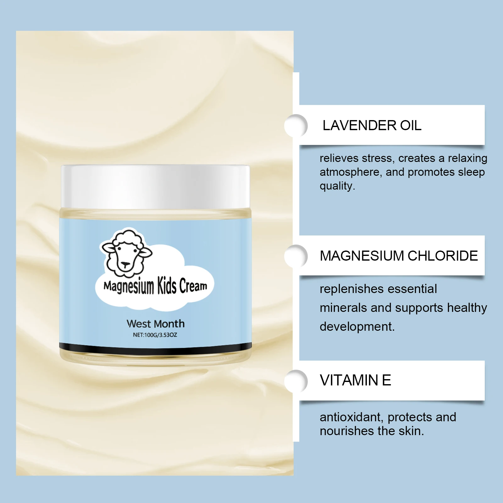 WEST MONTH Kids Sleep Skin Cream Soothing At Night Rich In Magnesium Chloride Deeply Moisturizing Gentle Care