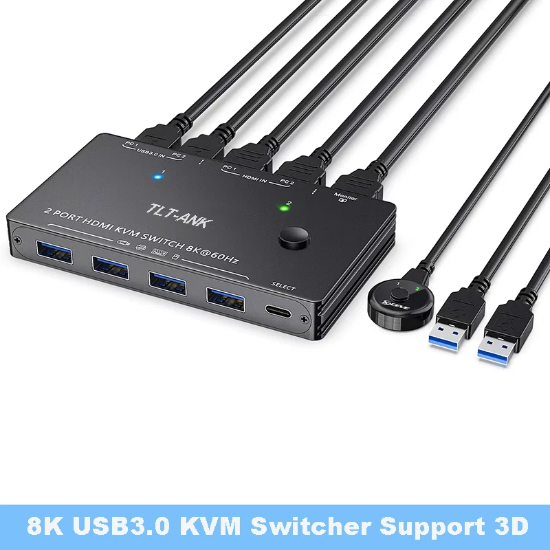 

8K HDMI KVM switch 2-in-1 8K60 USB3.0 switcher two computers sharing to one monitor for U disk printers