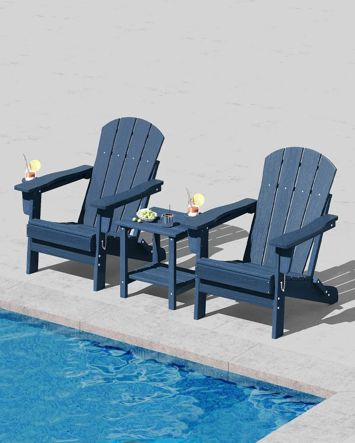 Folding Adirondack Chairs Set of 1, HDPE Outdoor Patio Chairs with Embossed Wood Grain and Cup Holder, All-Weather Lawn Chairs for Garden Deck Fire Pit, Blue