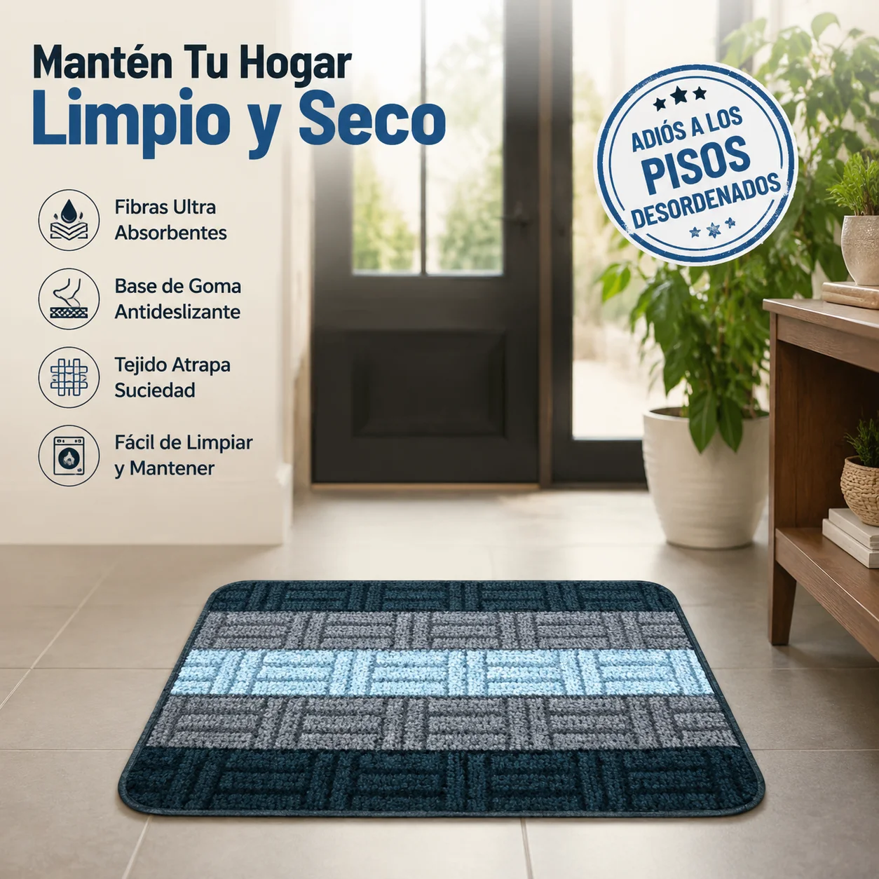 Tapis d'entrée absorbant et antidérapant 60x40 cm, design rayé moderne, retient la saleté et l'humidité, résistant et facile à nettoyer, idéal pour les portes, les salles de bain et les cuisines, décorez votre maison avec chaleur et fonctionnalité