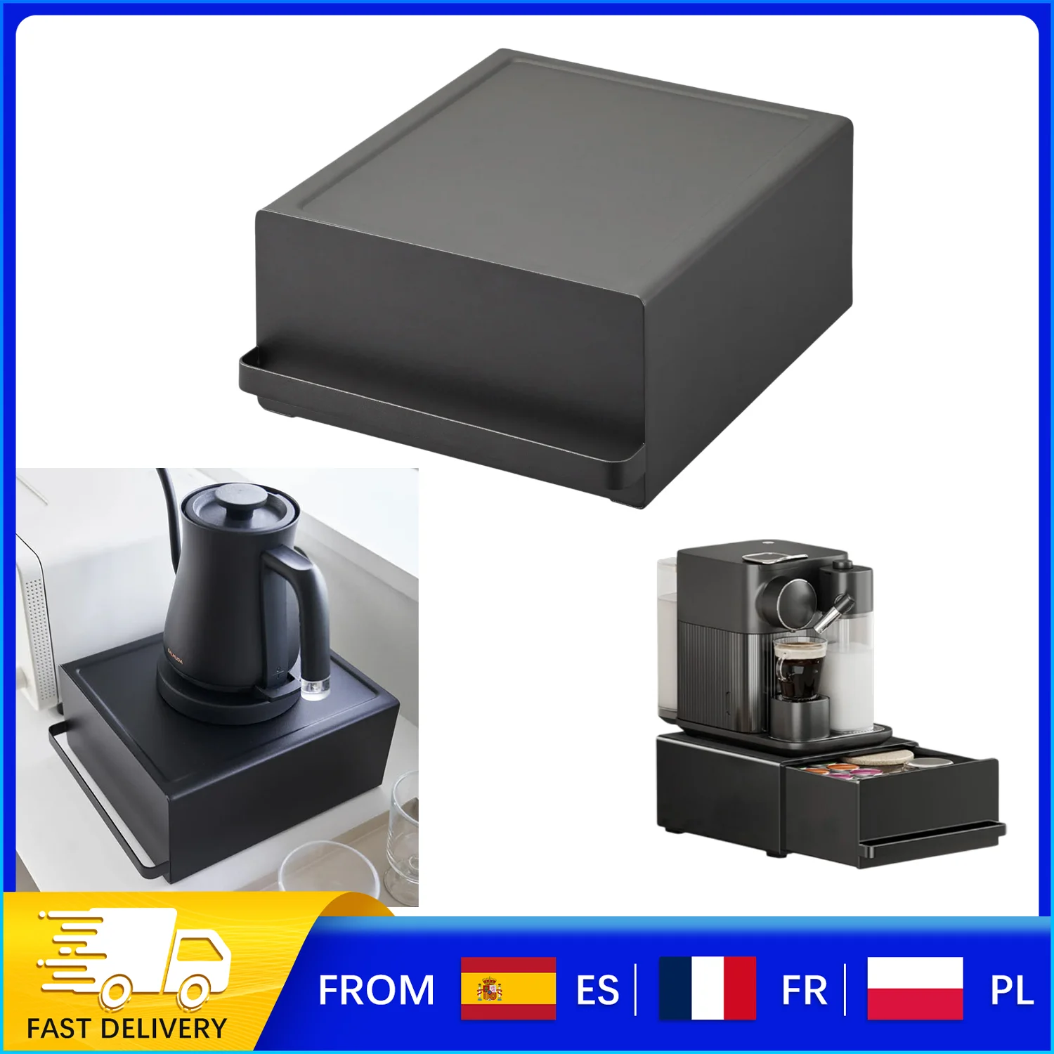 Cajón de almacenamiento de cápsulas de café de metal, organizador de encimera para cápsulas Nespresso, caja de metal negra con cajón extraíble, almohadillas antideslizantes en la parte inferior, superficie impermeable para el hogar y la oficina