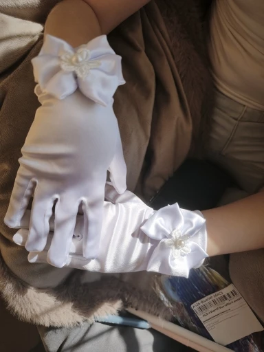 Sweet Satin Flower Child Gloves White Gloves for Kids Children Girls Wedding Gloves with Bow Kids Fashion Children's Mittens photo review