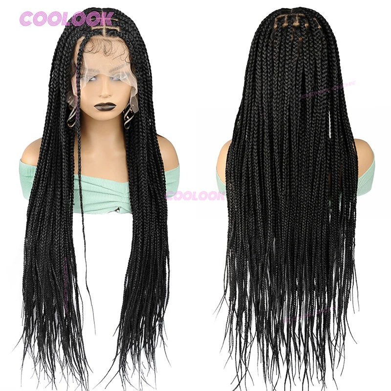 Peluca con trenzas en caja de 36 ", pelucas trenzadas sintéticas para mujeres, trenzas Cornrow, caja de peluca, pelucas trenzadas