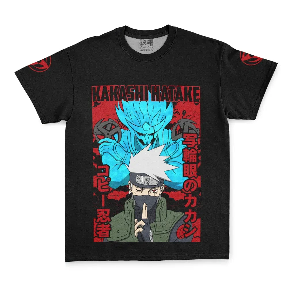 Herren Naruto Kakashi Hatake Susanoo Vintage Box Grafik-T-Shirt, Sharingan Symbol Ärmel Anime Otaku Streetwear Kurzarm-Shirt