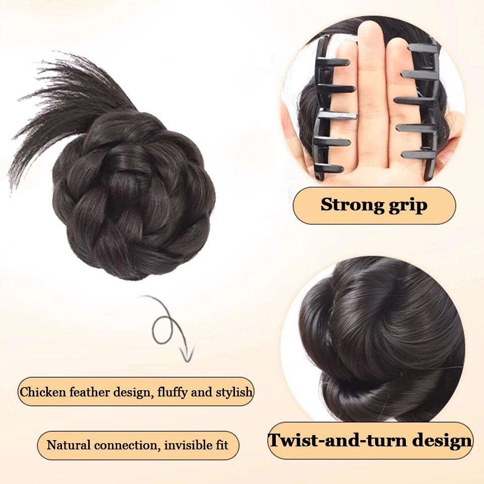 AOSI Synthetic Half-tie Double Hair Bun Messy Cat's Ear Hair Bun Low Claw Chignon Wrap Around Hairtail Extension for Women image 3