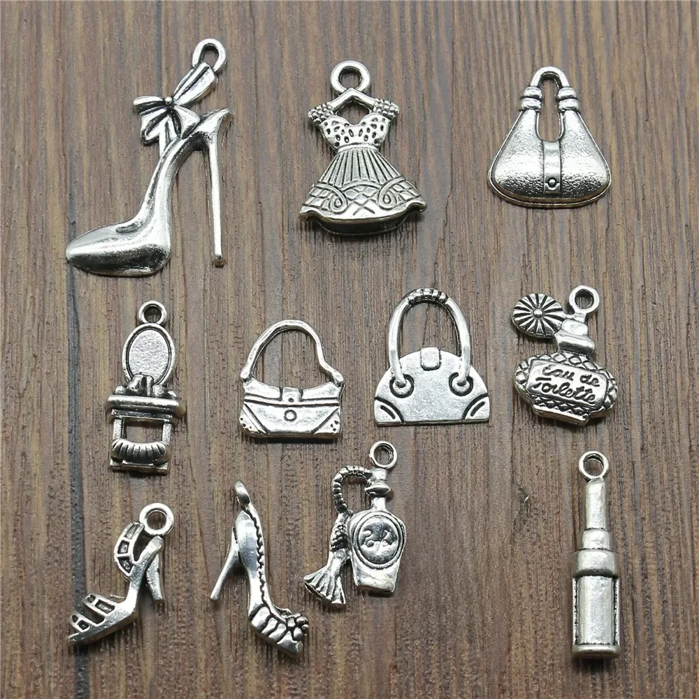 20 sztuk / partia antyczny kolor srebrny kobiety codzienne potrzeby Charms wieczorowe torby wieczorowe szpilki perfumy szminka Charms — zdjęcie 2