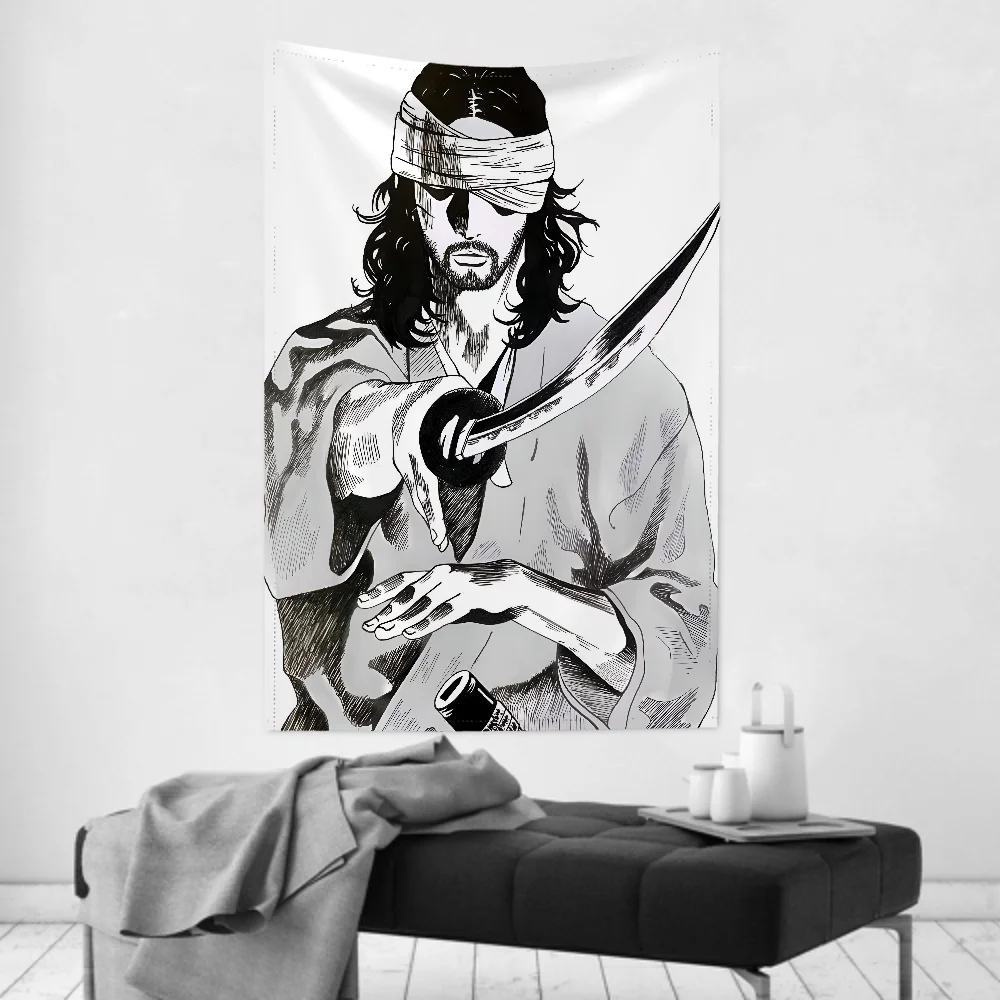 Vintage Miyamoto Musashi Vagabond Tapestry – Anime-style bushido warrior design, works as wall cloth & party hanging background