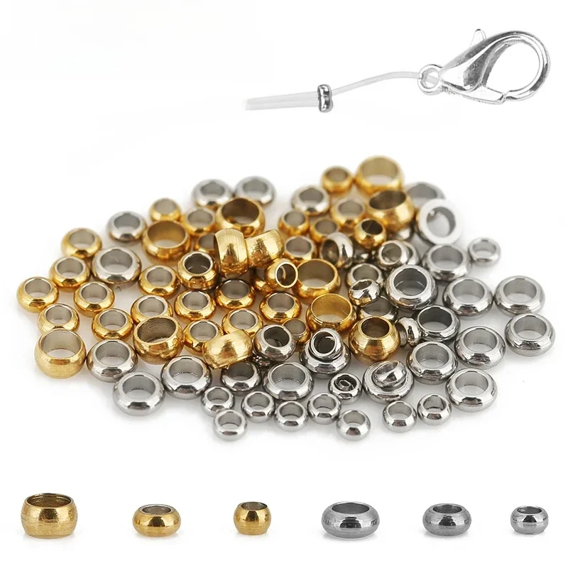 100szt Never Fade PVD Stainless Steel End Crimp Beads Covers 2 2.5 3 mm Loose Big Hole Stopper Spacer Beads For Jewelry Making — 2