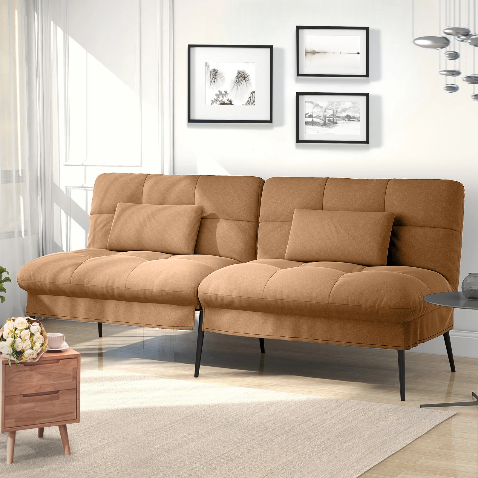 COMHOMA Schlafsofa mit Schlaffunktion, Futonbezug ausklappbar, Ecksofa, Gästesofa 3-Sitzer mit Verstellbarer Rückenlehne, Stoff – Detail 5