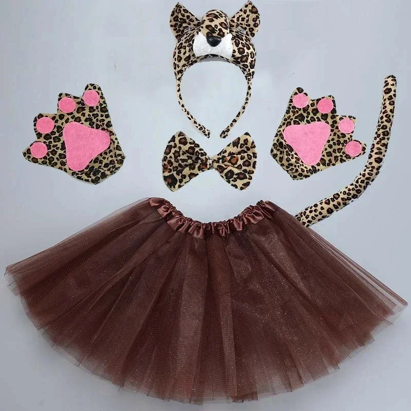 Halloween boże narodzenie dziewczyna kobiety Leopard gepard kot zwierząt kostium z pałąkiem na głowę muszka ogon spódnica Tutu zestaw na imprezę Cosplay urodziny — zdjęcie 2