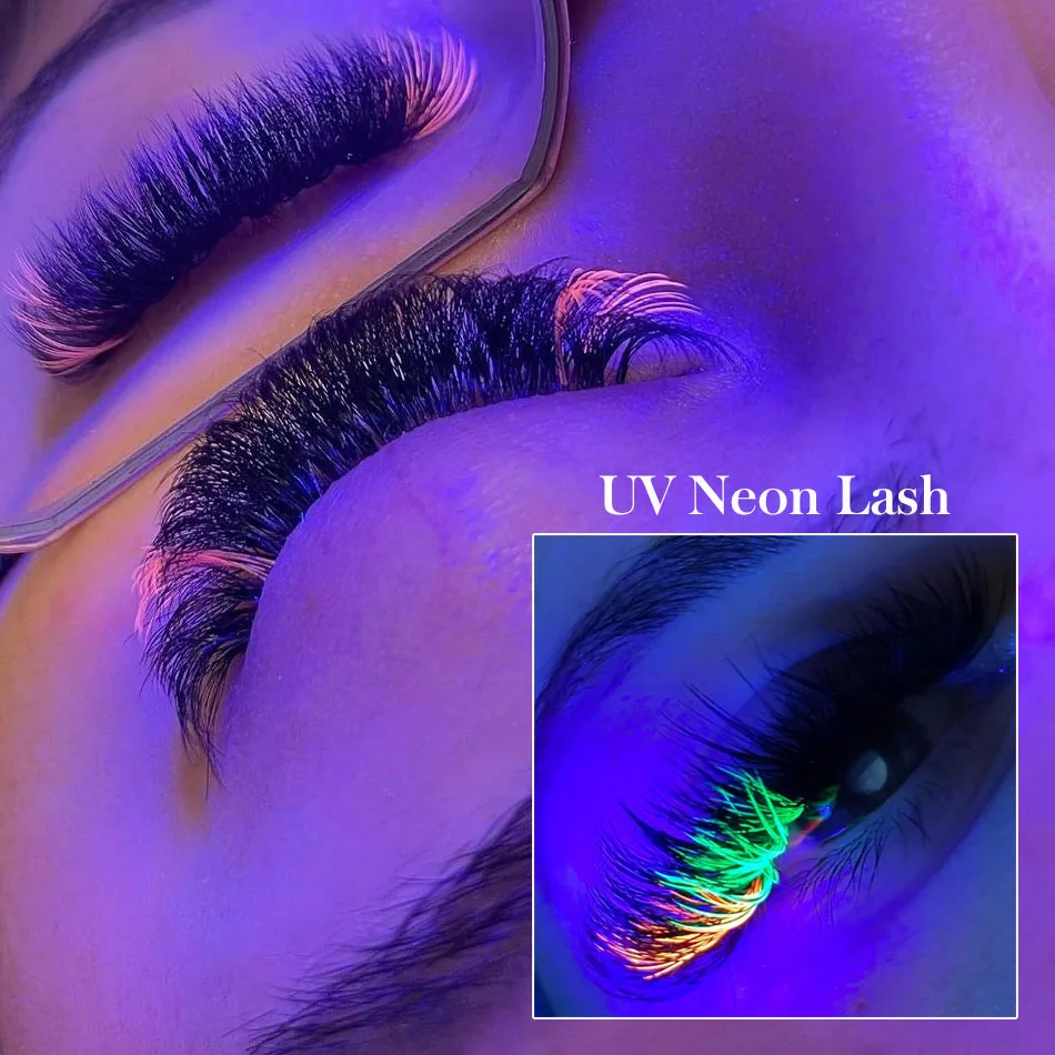 NEW IGUIONSS Mix Color Eyelashes Make up UV Neon Lash Soft Natural Synthetic Mink Rainbow Eyelash Cilios 6 Colors Mixed