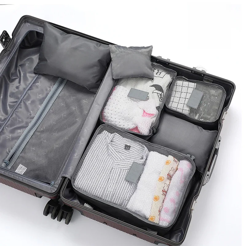 Ensemble de sacs de rangement pour vêtements de voyage, 6 pièces, organisateur de bagages Portable, pochette pour valise, Cube d'emballage pour chaussures, emballage de vêtements
