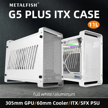METALFISH G5 Plus アルミニウム ITX ホワイトケーススーツケースポータブル PC ゲームコンピュータ小型シャーシサポート SFX PSU/306mm GPU/12cm ファン