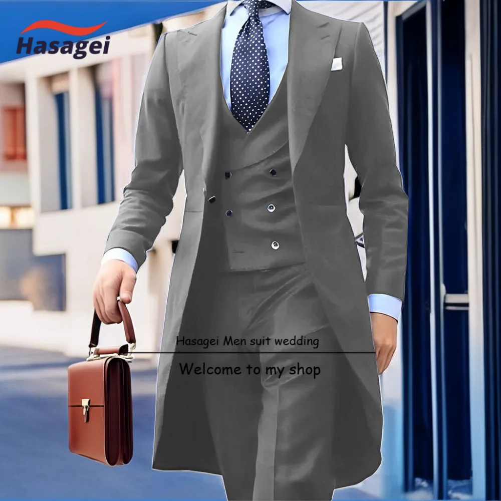 

Business Men's Suit 3-Piece Set Formal Jacket Pants Vest Slim Fit Groom's Wedding Tuxedo Long Blazer For Men