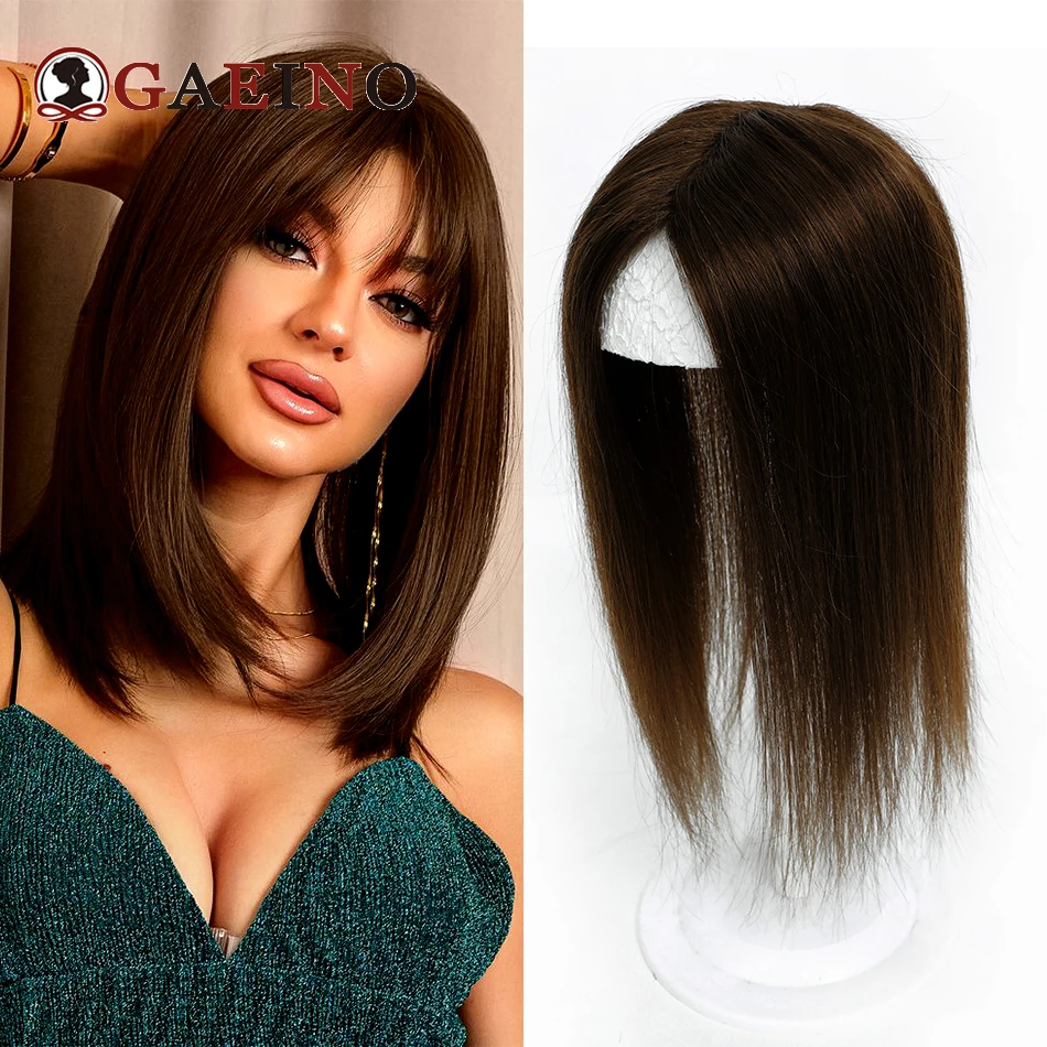 Topper de cabello humano liso con flequillo para mujer, pinzas de peluquín invisibles europeas, extensiones de cabello de Hairpiece10-14 ", 7x10cm