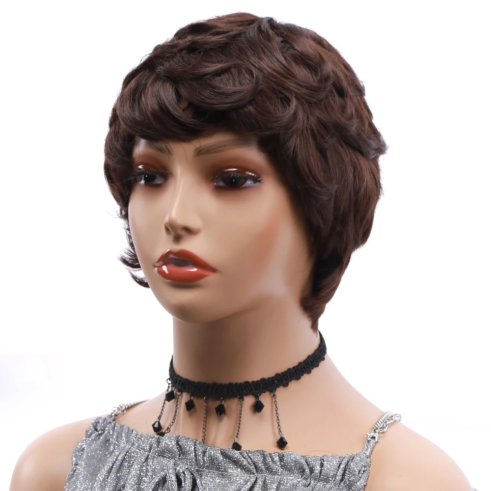 Amir Synthetic Short Wigs for Women Black Short Wig Pixie Cut Cosplay Short Curly Hair Drawstring with Combs Inside