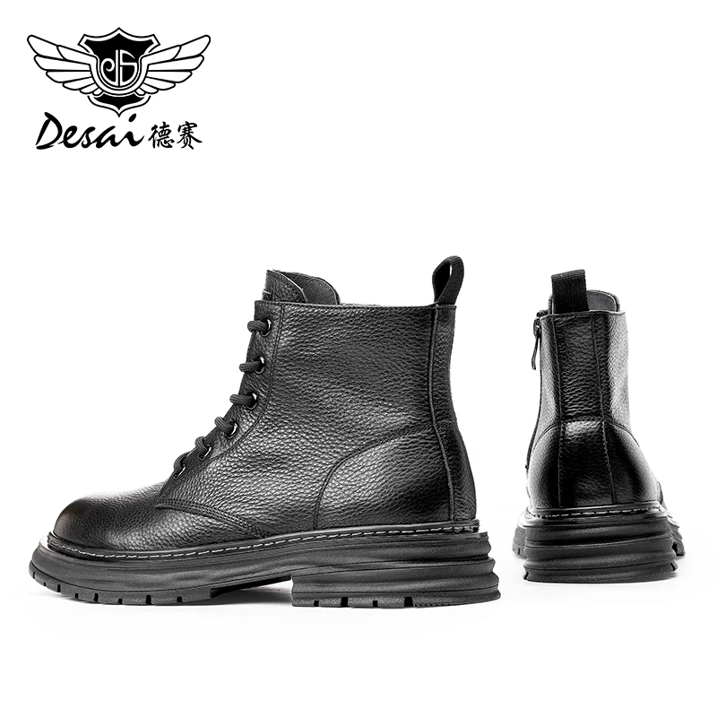 Desai Cowboy Genuine Full Grain Leather Winter Men Boots Mountaineering Hiking Shoes Casual Work Fashion 2023