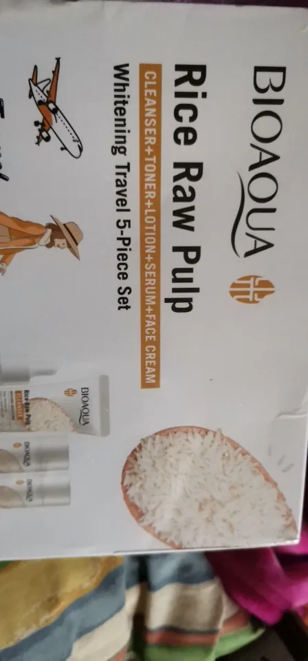 5pcs BIOAOUA Rice Raw Whitening Set Brighten Hydrating Moisturize Soothing Facial Cleanser+toner+essence+lotion+cream Skincare photo review