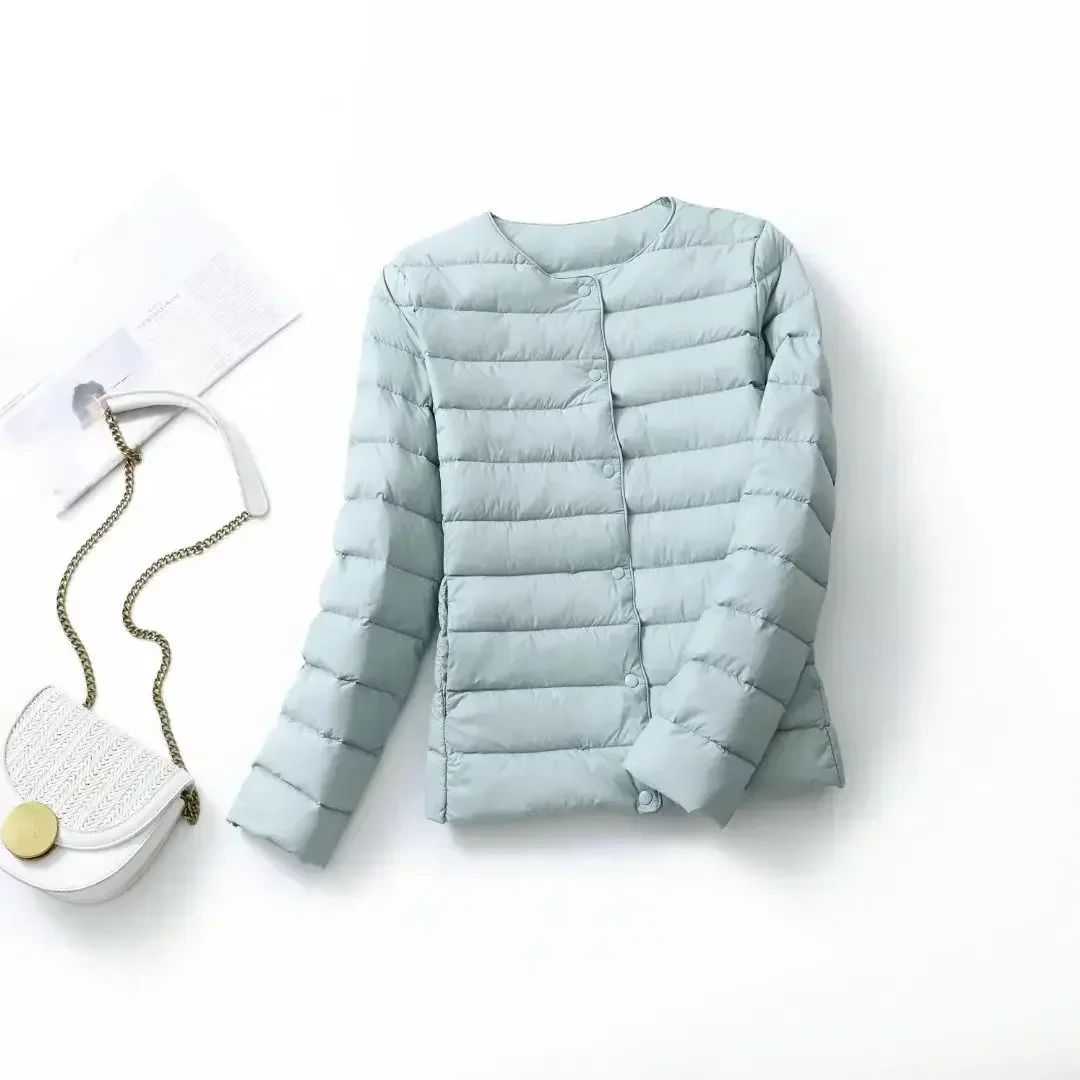 2024 New Women Liner Duck Down Jacket O-neck Variable V-neck Female Fall Spring Autume Collarless Light Quilted Puffer Coat — zdjęcie 2
