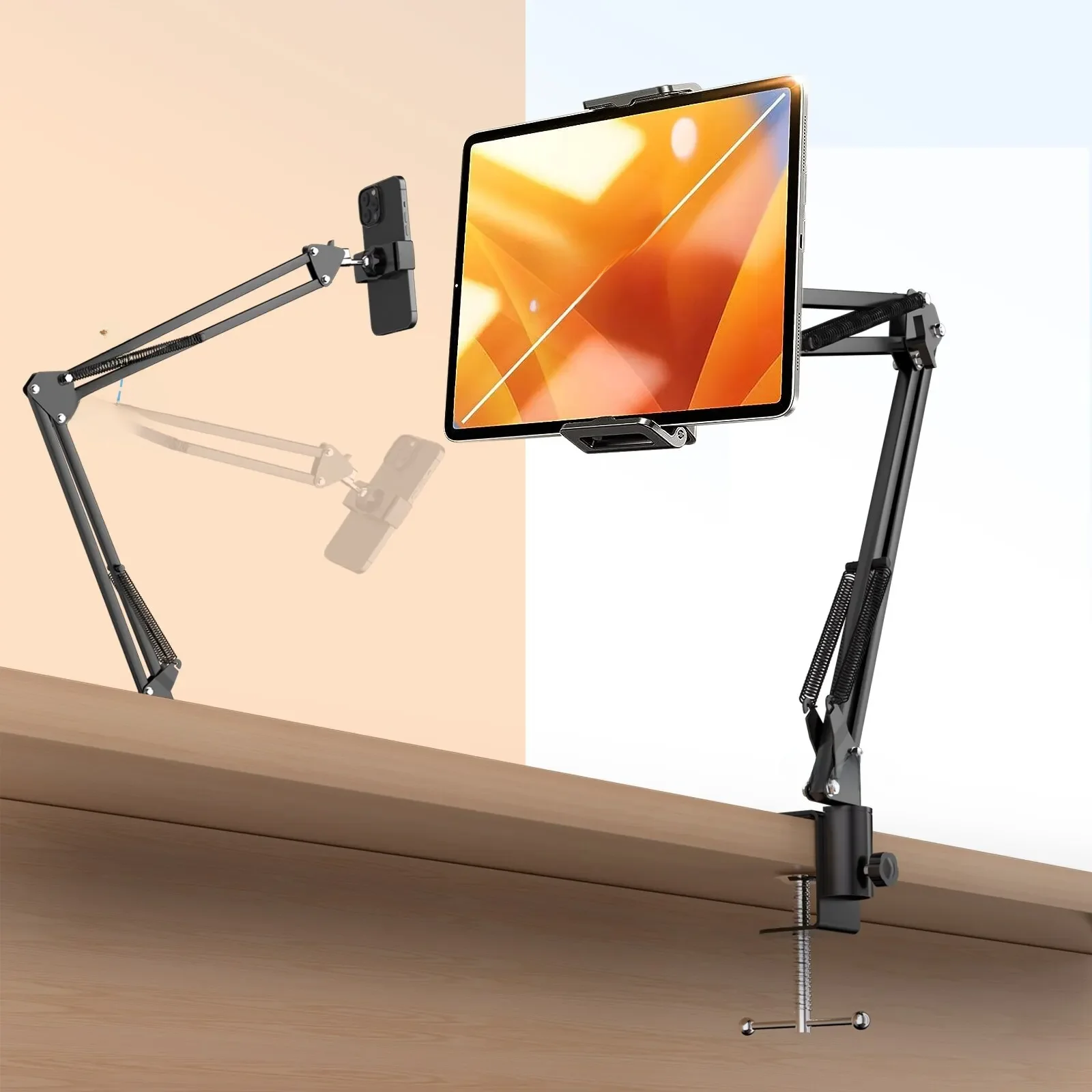 Support de téléphone portable rotatif à 360 °, pinces pour tablette, support paresseux rapide, bureau recommandé, diffusion réglable, cuisine et chambre