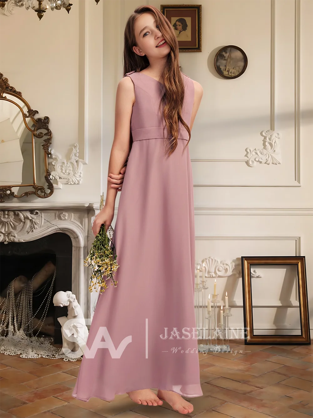 

Детское шифоновое платье для девочек QA Kids, цвета малиновый, А-силуэт, с V-образным вырезом, в пол, для подружек невесты, на свадьбу, для подростков, для девочек-цветочниц, нарядное