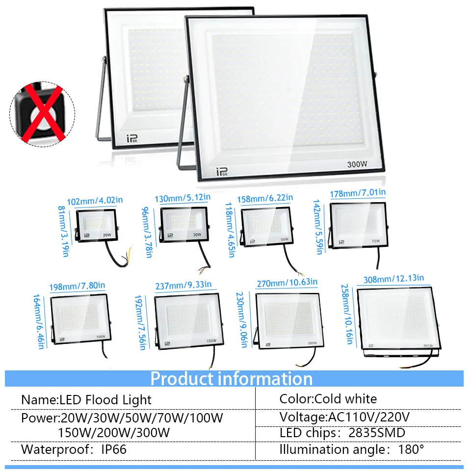 LED Floodlight AC110V/220V Garden Outdoor IP66 Waterproof 70W 100W 150W 200W 300W Flood Light For Garden Street Outdoor Lighting