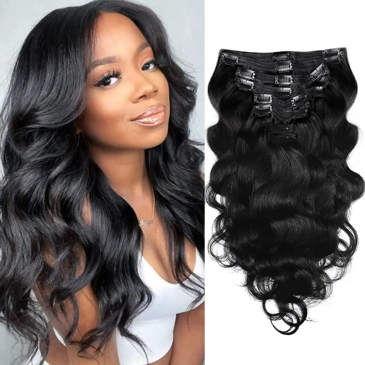 Body Wave Clip Ins Human Hair 8Pcs/Set 120 Gram Body Wave Clip in Hair Extensions 100% Brazilian Virgin Human Hair 10-26 Inch