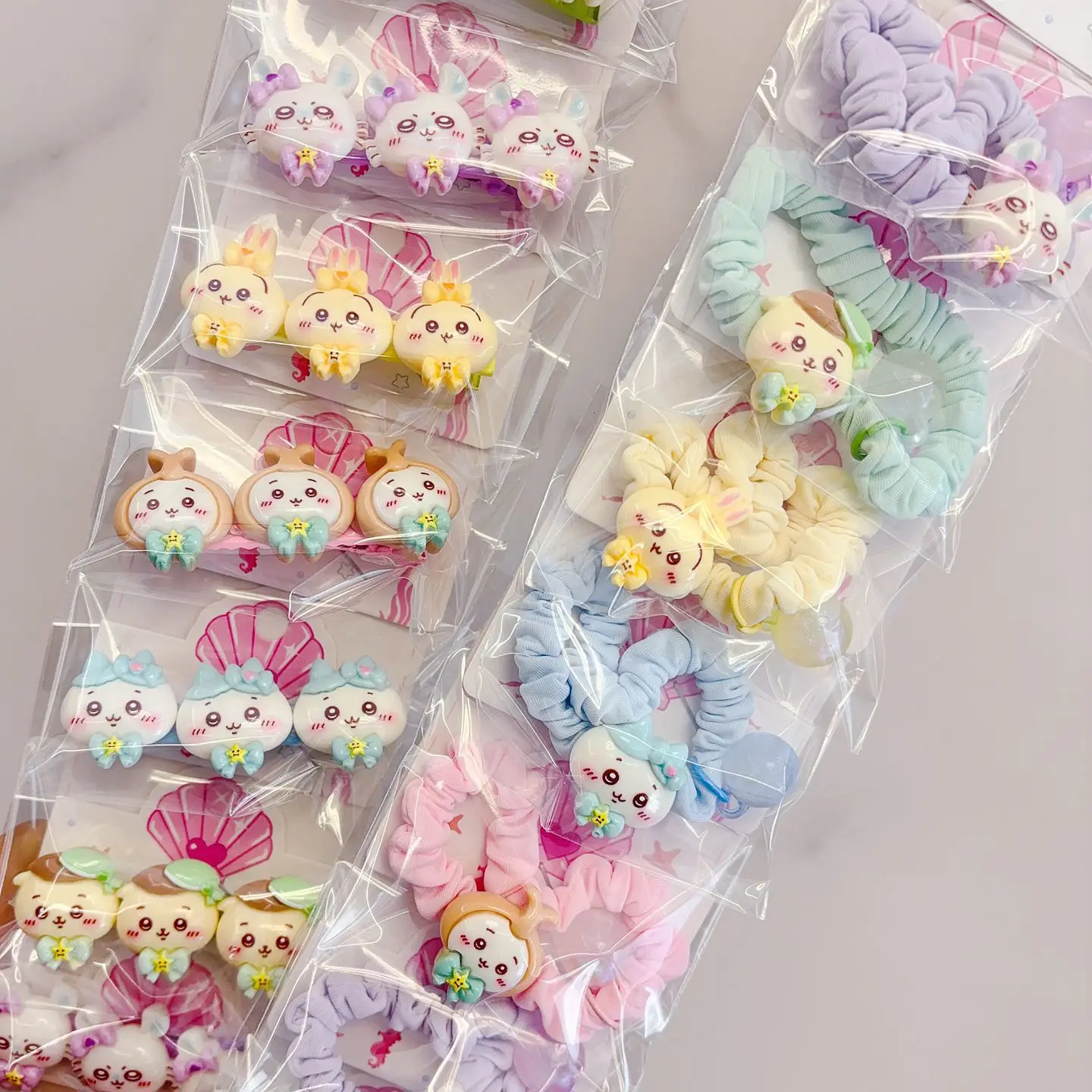 10Pcs/Set Chikawas Plush Hair Rope Hair Ring Cute Cartoon Hachiware Usagi Usaki Student Girl Cute Hair Accessories Ins Gift