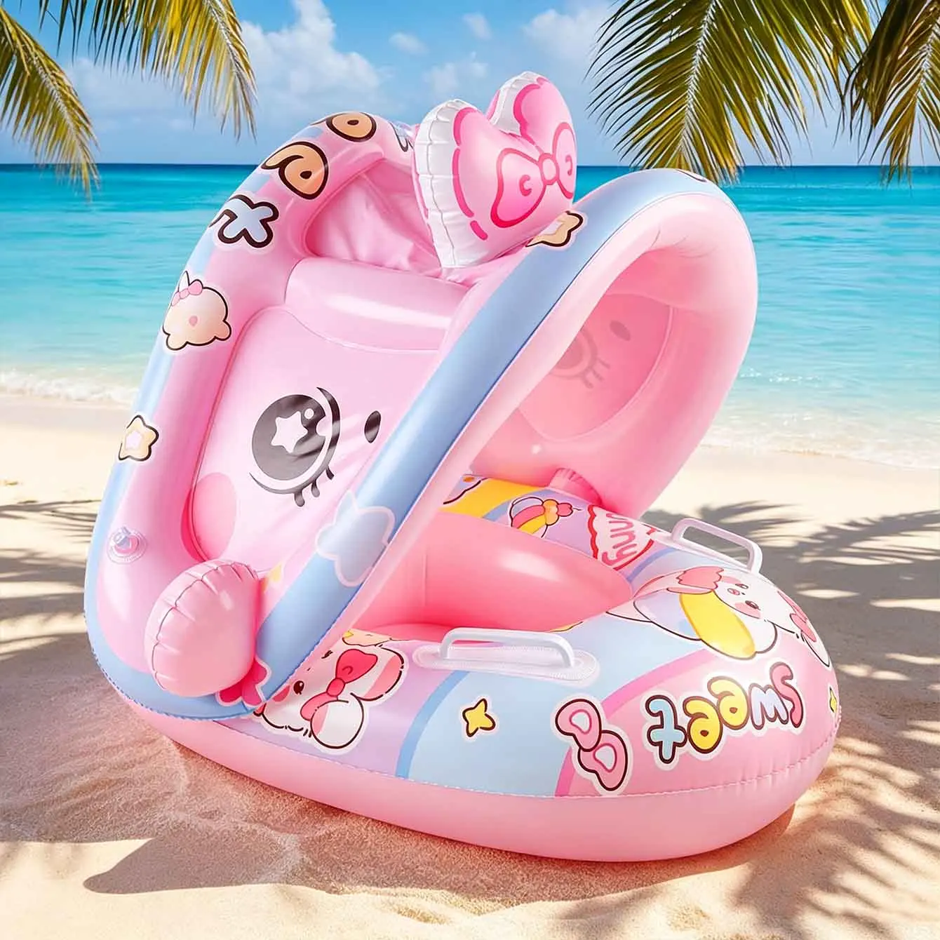 1PC Inflatable Pool Float Seat With Canopy Backrest Handles PVC Swim Ring for Beach Pool Summer view 5