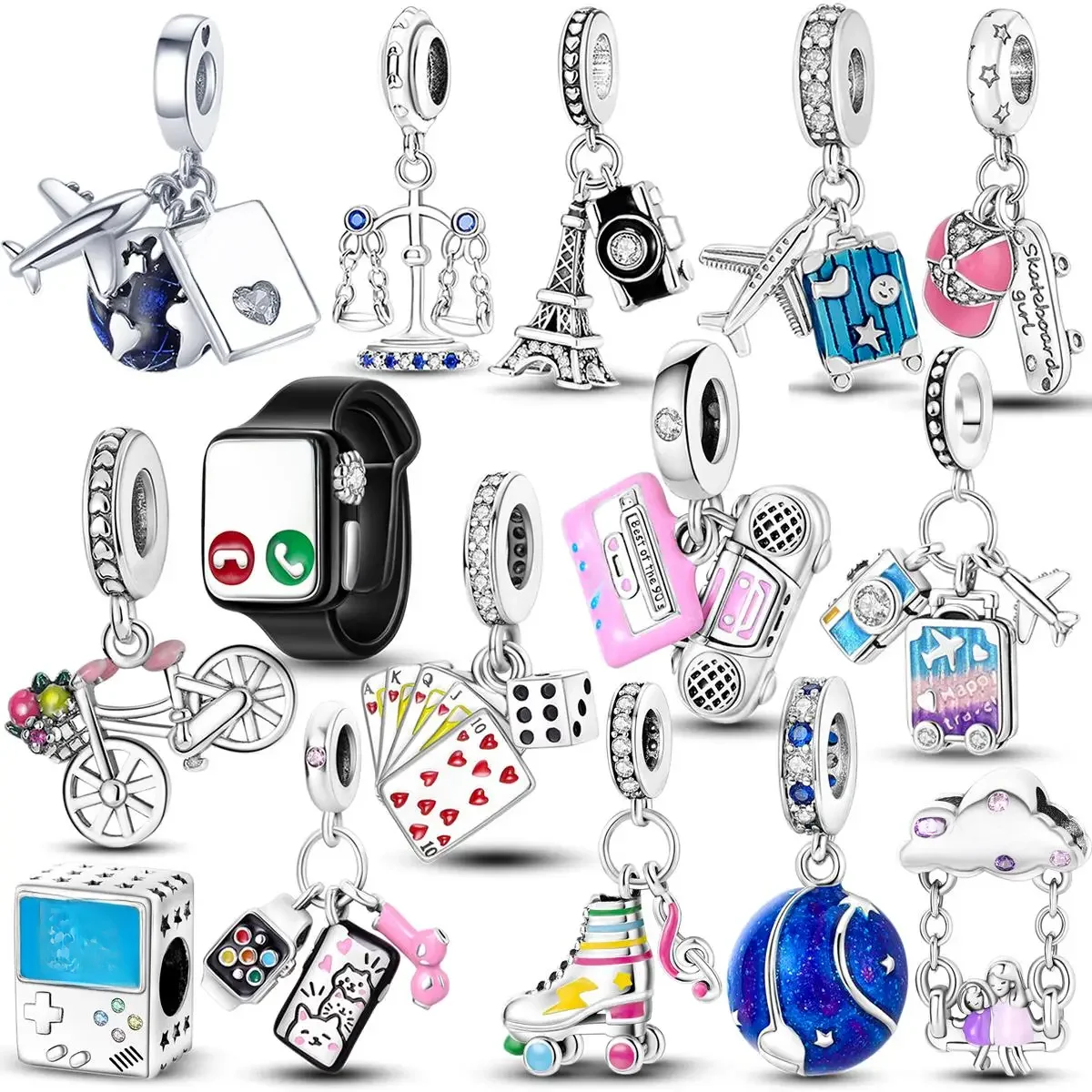 AliExpress Charmhub Silver Plated Funny Playable Charms Beads Smart Watch Tarot Bike Travel Dangle Fit Original Pandora