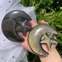 1pcSheen Obsidian Moon with Star Carving Silver & Golden Sheen Obsidian for Witchcraft Altar Decor