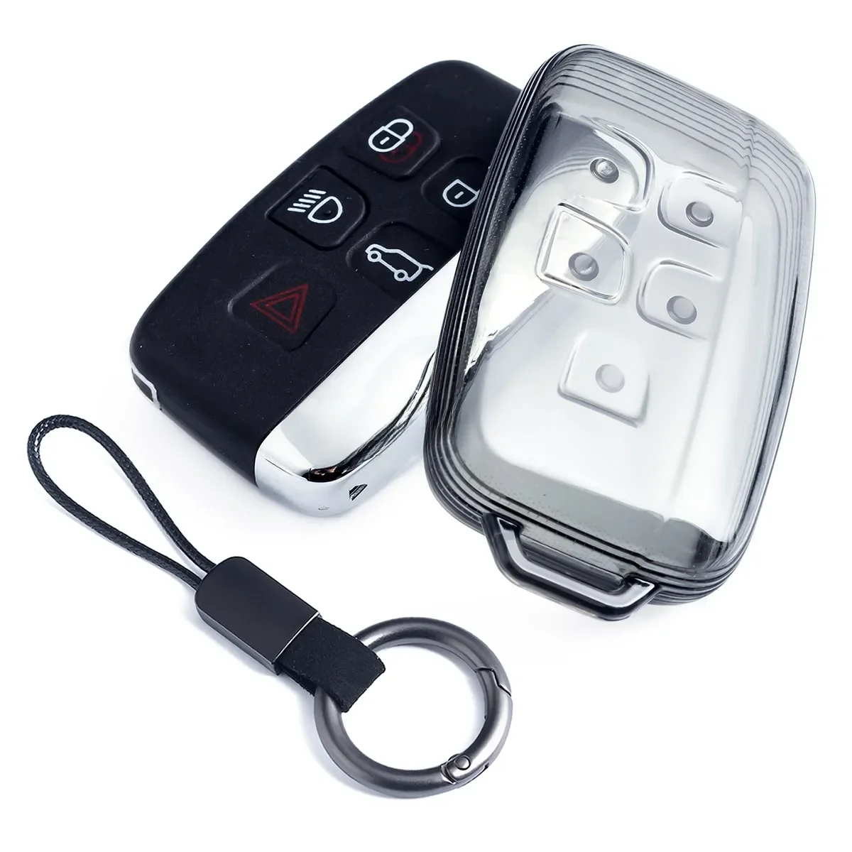 Black Transparent Car Key Fob Case Cover Holder Keychain For Land Range Rover Sport Evoque Velar Discovery 4 LR4 Jaguar XE XF XJ