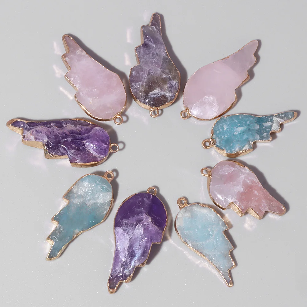 Natural Amethysts Stone Pendants Slice Wing Shape Freedom Gems Pendant For Women Jewelry Making DIY Necklace Accessories