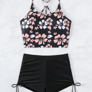 Tankini Flower Printed for Girls, Adjustable Handle, Vesting, Bra, Women's Flower Shorts, Bikini, Cord, Swimwear Beach for Women 10 Main Bikini Short Sales - №8