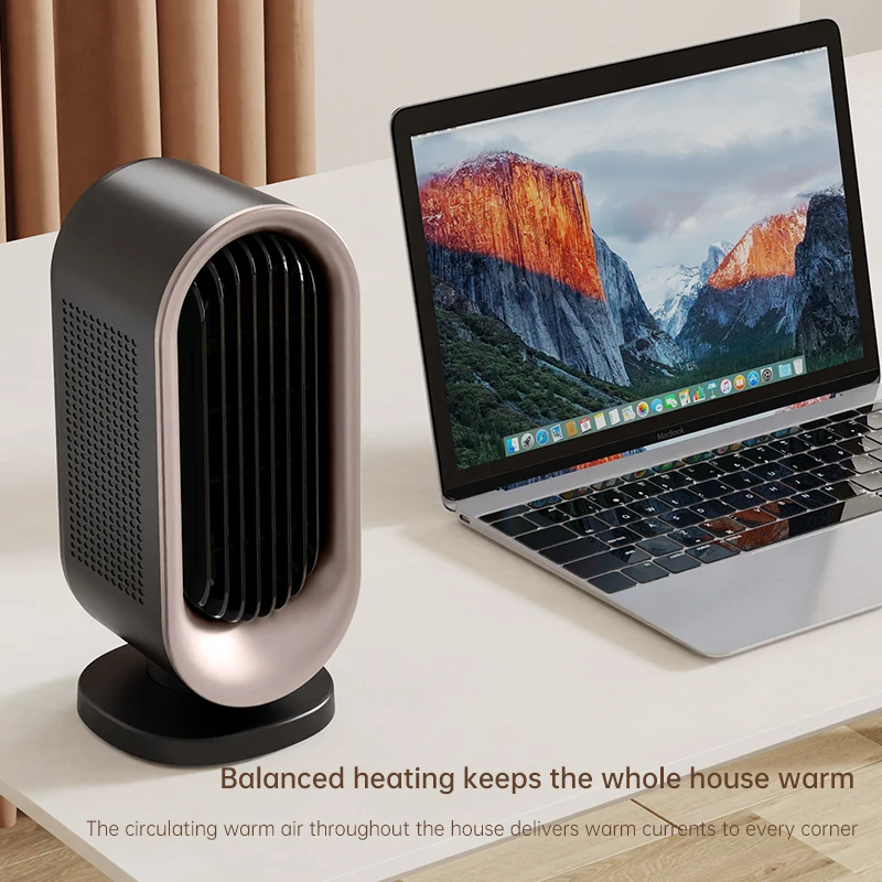 1200W PTC Ceramic Desktop Heater Space Heater Silent Low-Energy No Glowing with Overheat Protection Fireproof Material Tip-Over Power-Off for Home Office Living Room Bedroom Outdoor Travel White Gray view 3