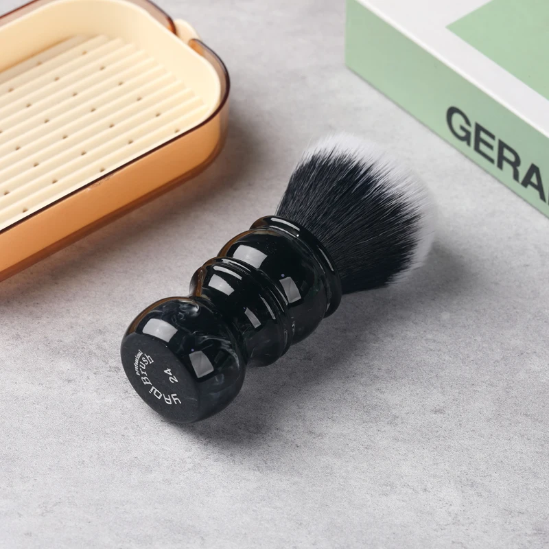 Yaqi 24MM Black and White Tip Synthetic Hair Marble Color Resin Handle Barber mens Shaving Brush
