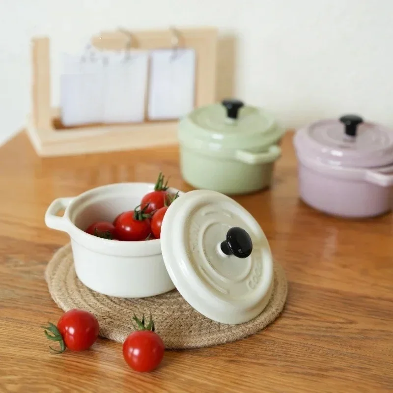 Filles de petit déjeuner en céramique de 200ml, ramequins avec légumes, sans danger pour le four, crème brûlée, mini cocotte, couvercle soufflé et poignée pour soupe aux oignons français