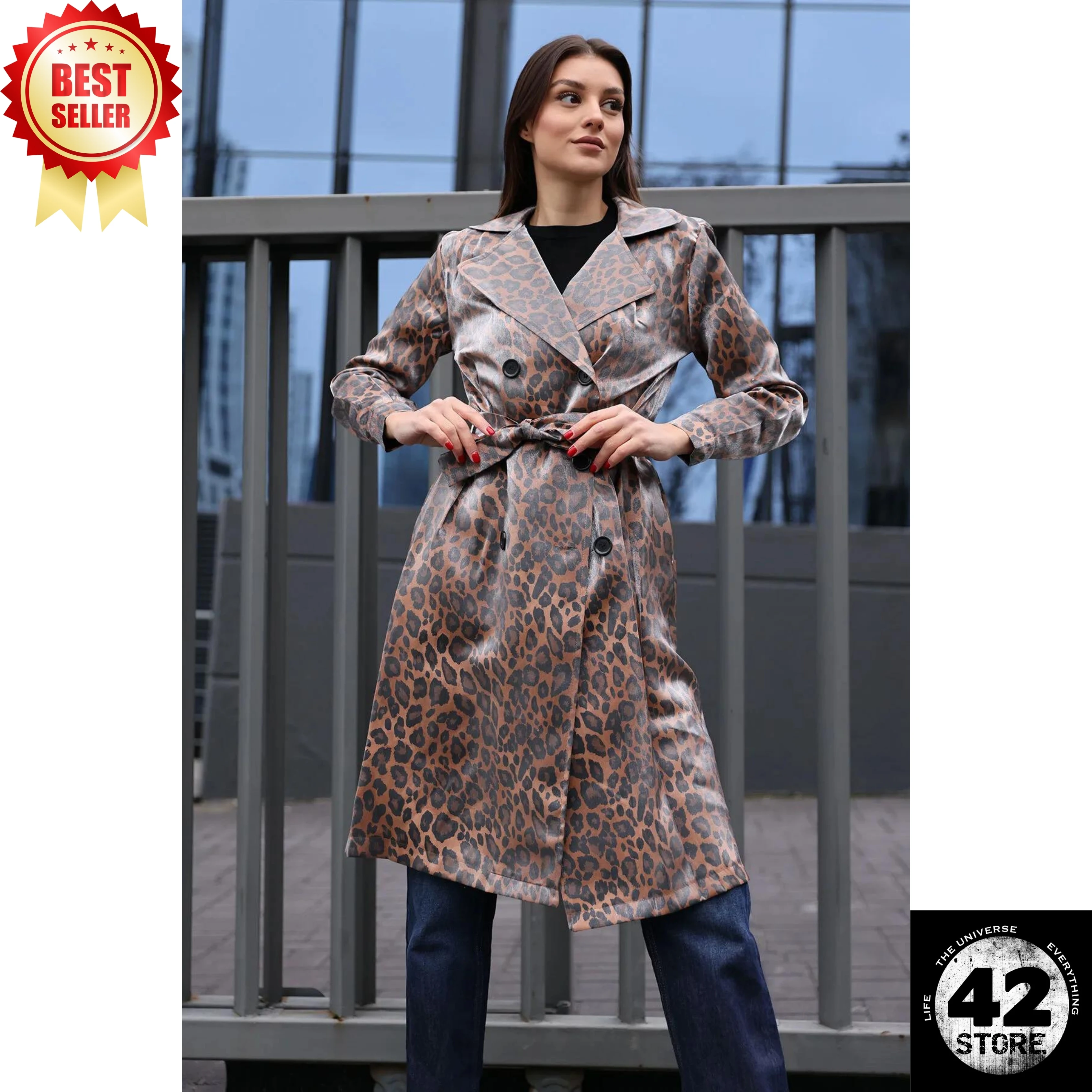 

High Quality Leopard Print Trench Coat