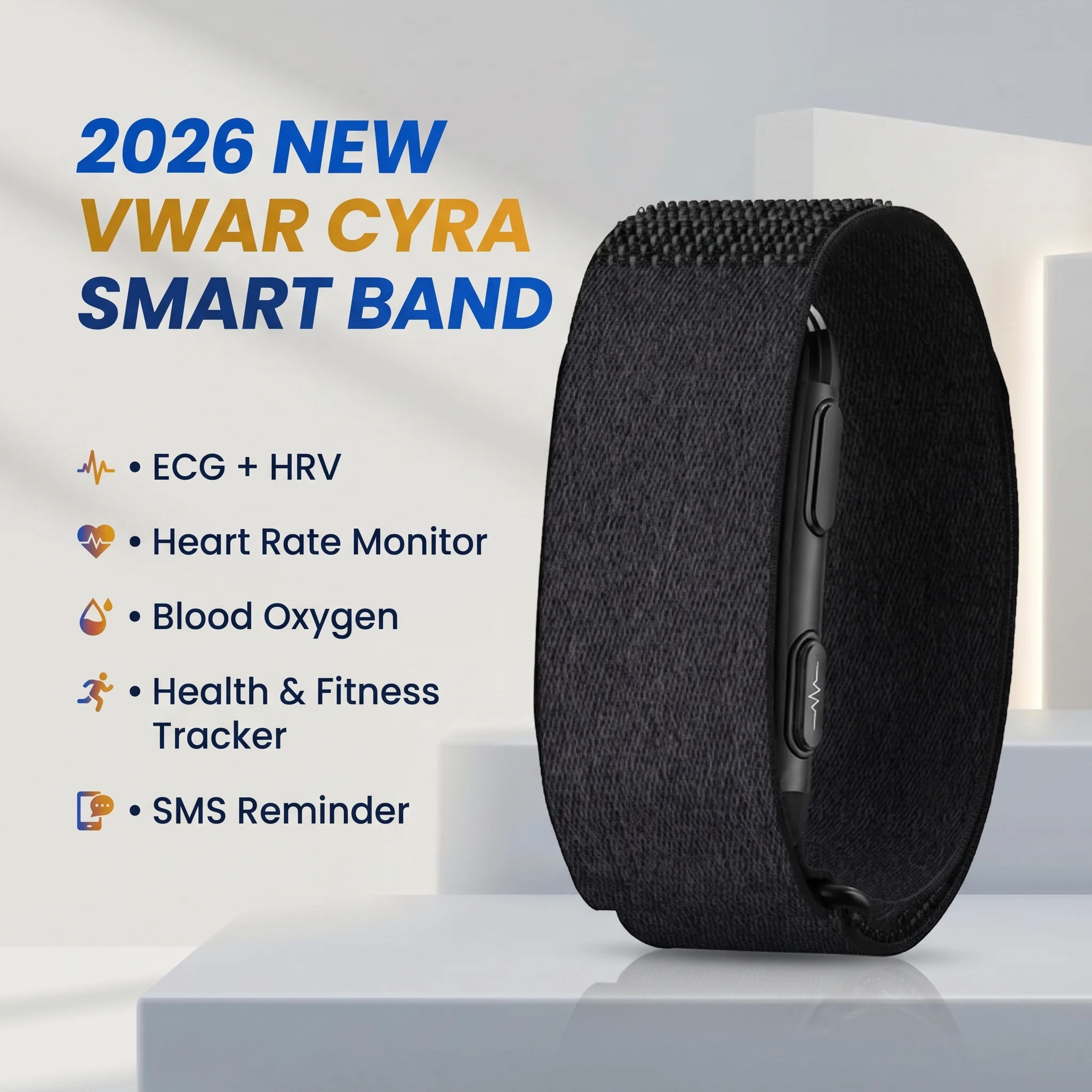 2026 VWAR Smart Band Fitness Tracker 24/7 Real-Time ECG&HRV Health Monitor Family&Friends Care 1ATM Waterproof Smart Bracelet